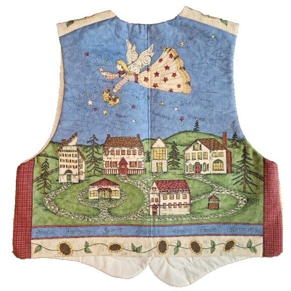 Hand-sewn Sunflower/Angel Vest Spirit of Hope Fabric Panel Women's Size L/XL - Picture 2 of 7